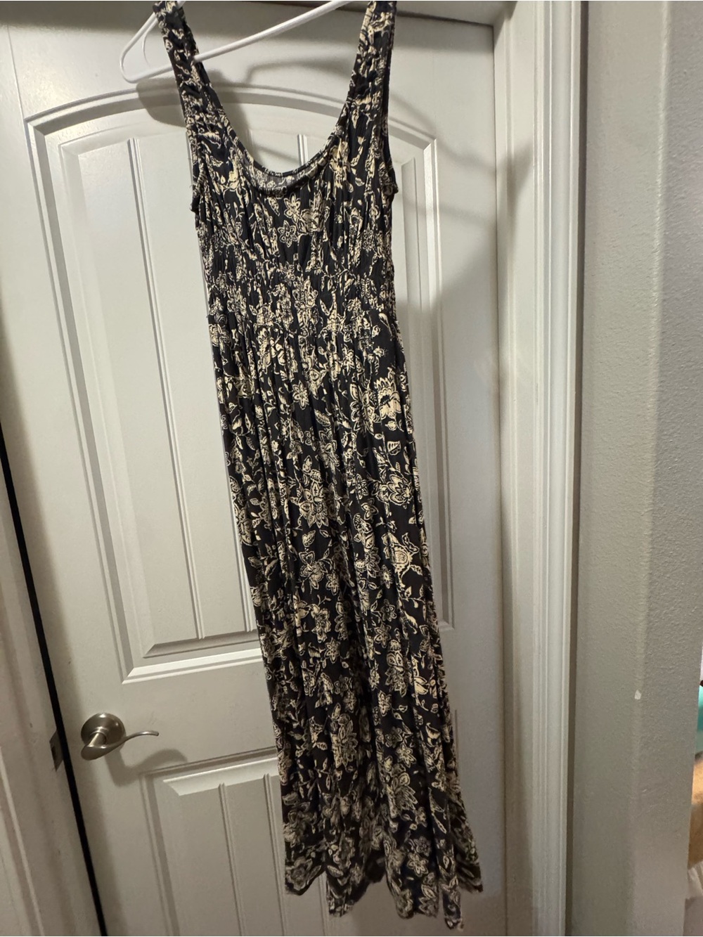 Faherty Black and Cream Floral Maxi Dress
